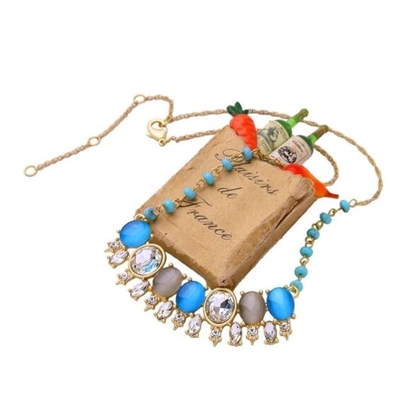 Blue Crystal & Rhinestone Beaded Vintage Gold Statement Collar Necklace - Picture 4 of 8